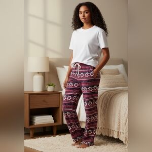 Nautica Womens Festive Patterned Lounge Pants Small NWOT Pockets Velour